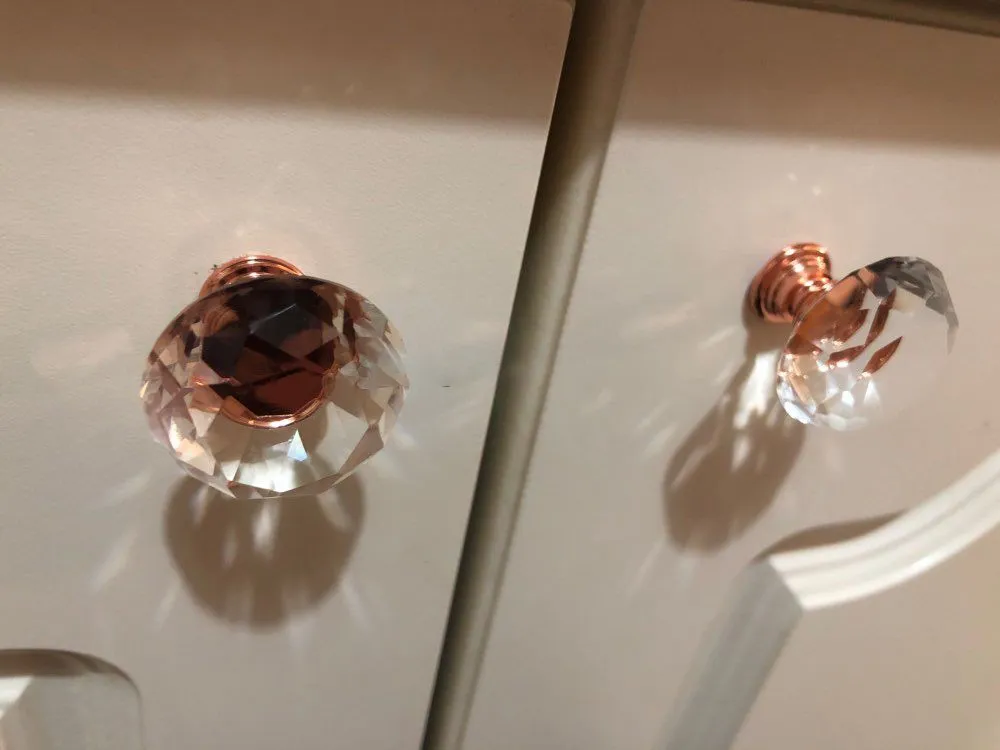 Rose Gold Diamond 40mm Cabinet Drawer Door Crystal Glass Handle Knob Pull