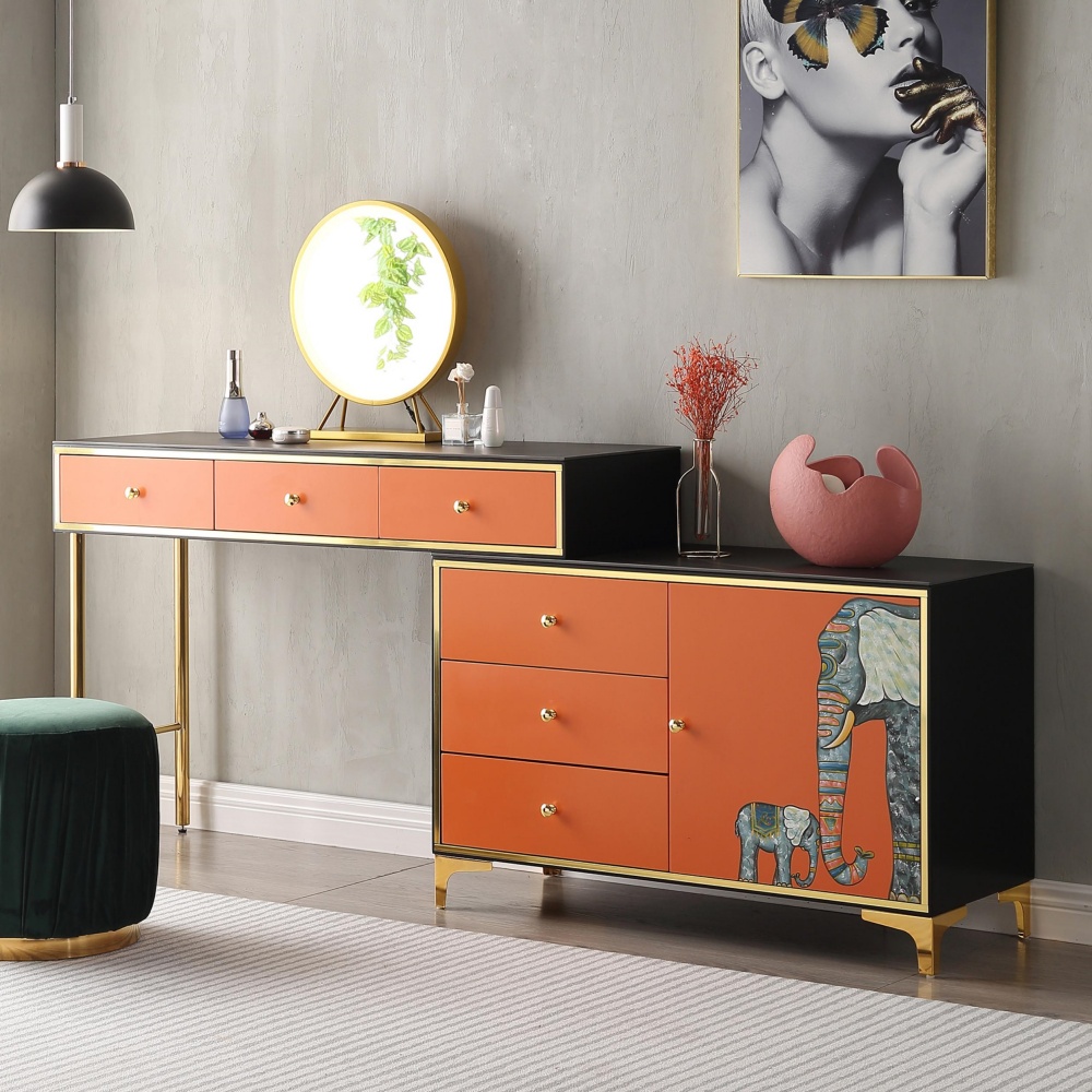Italian Light Luxury Modern Orange Side Cabinet - Storage with Shelves for Living Room & Porch