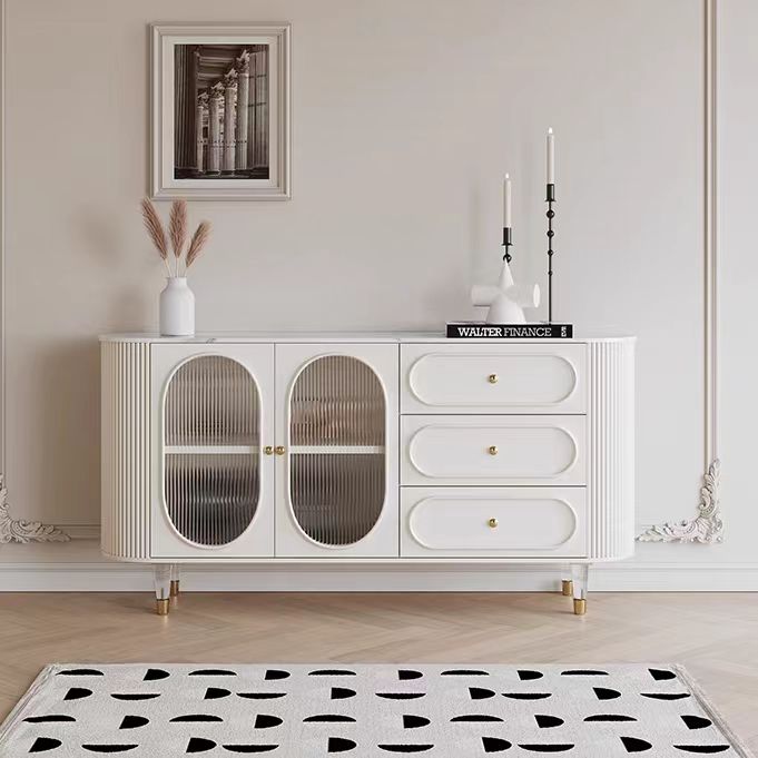 French Cream Sideboard Stone Top Acrylic Leg Wooden Storage Cabinet Restaurant Kitchen Living Room Home Furniture Sideboard@详情2