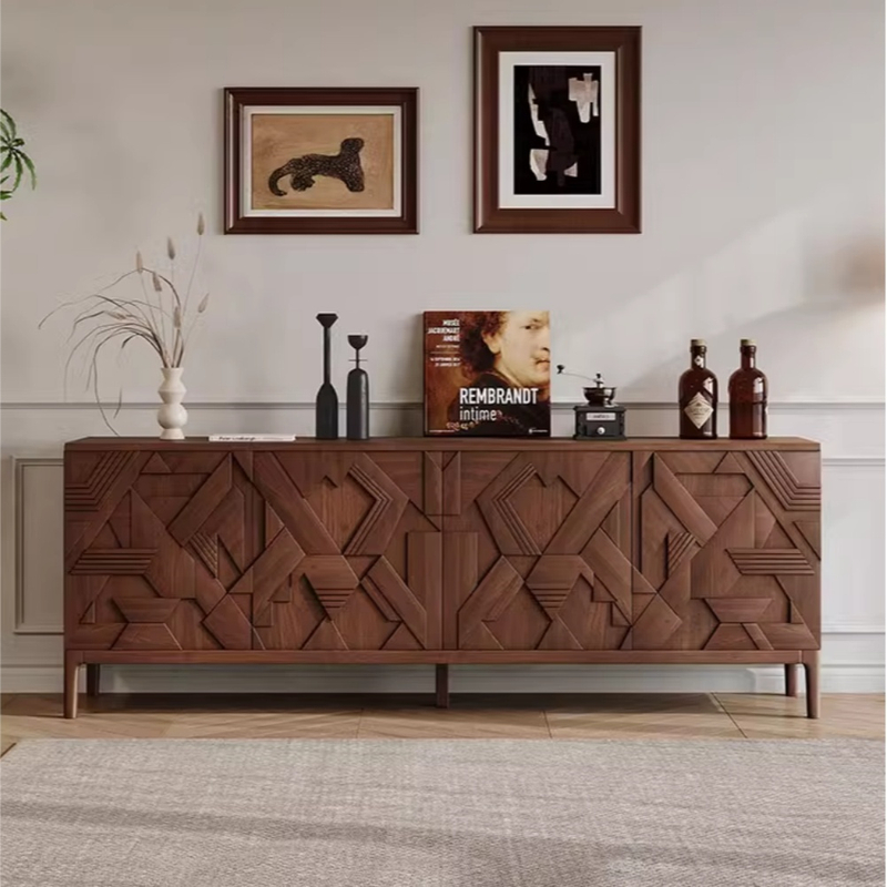 Modern Solid Walnut Wood Sideboard - 4 Doors, 2 Drawers & Adjustable Shelves for Living Room | Luxury Storage