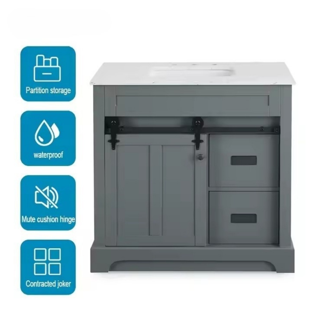 Farmhouse Rustic Solid Wood Buffet Cabinet with Sliding Barn Door for Dining/Kitchen