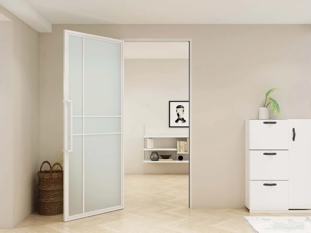 New Design Swing Glass Door with Steel Frame and Hinges