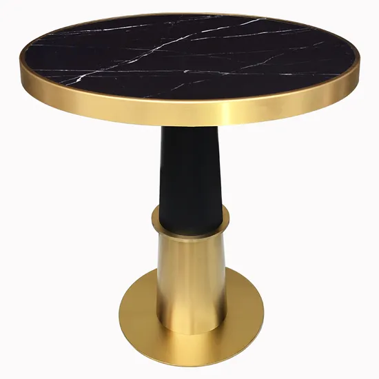 Modern Round Luxury Brushed Gold Stainless Steel Legs Dinner Table Set