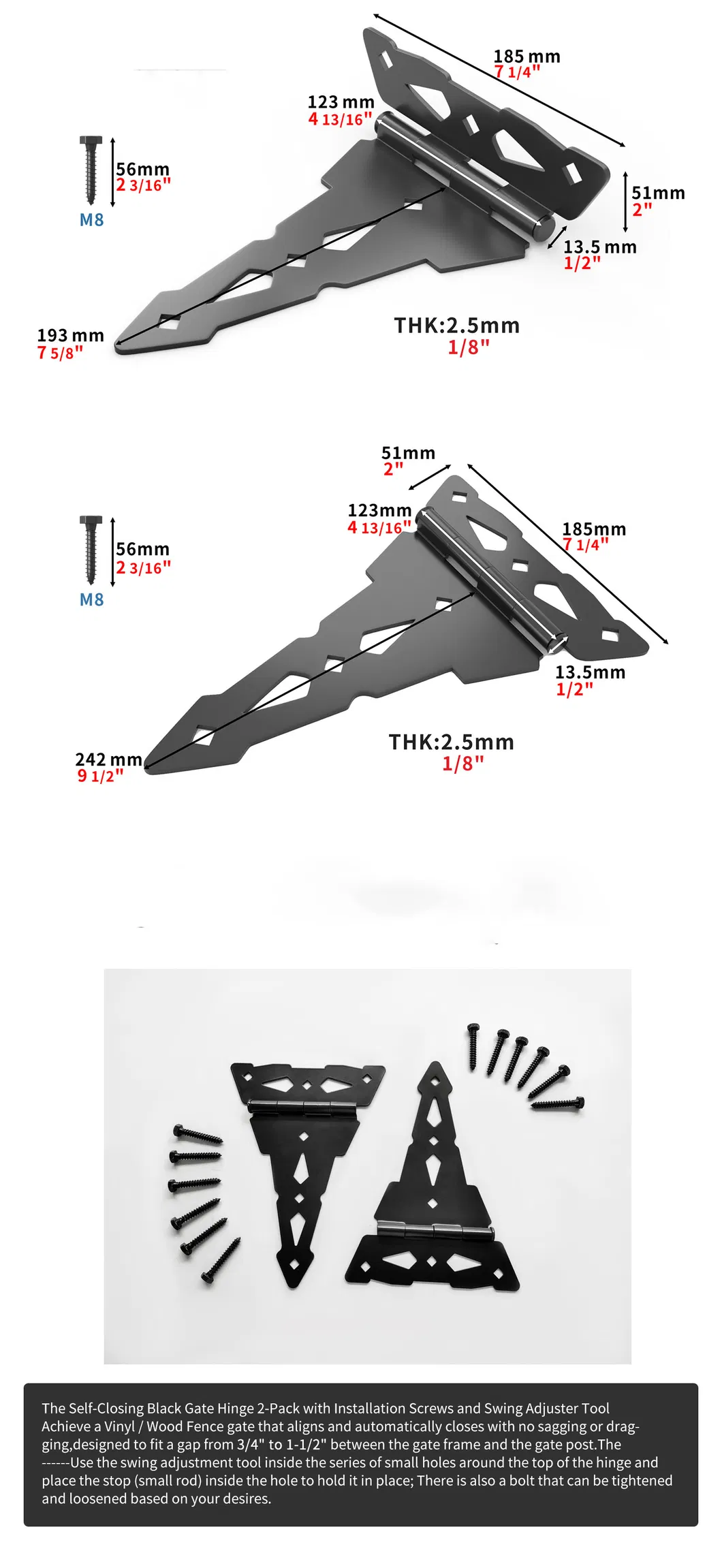 Ornamental Tee Hinge for Vinyl PVC Wood Fence Gate