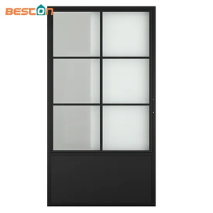 Home Use Modern French Style Black Metal Frame Sliding Glass Barn Door