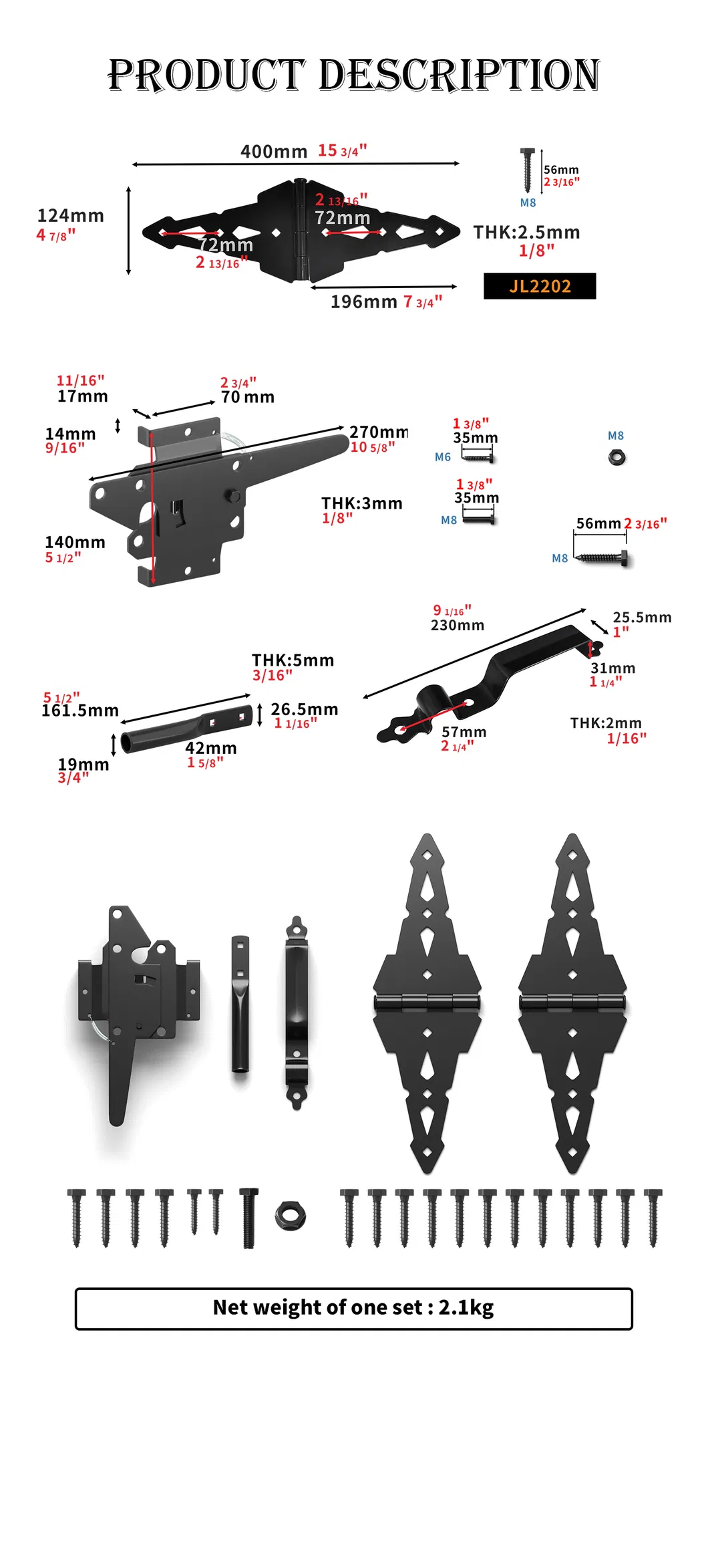 Traditional Walk Gate Hardware Sets for Wood Gates Fence Hardward