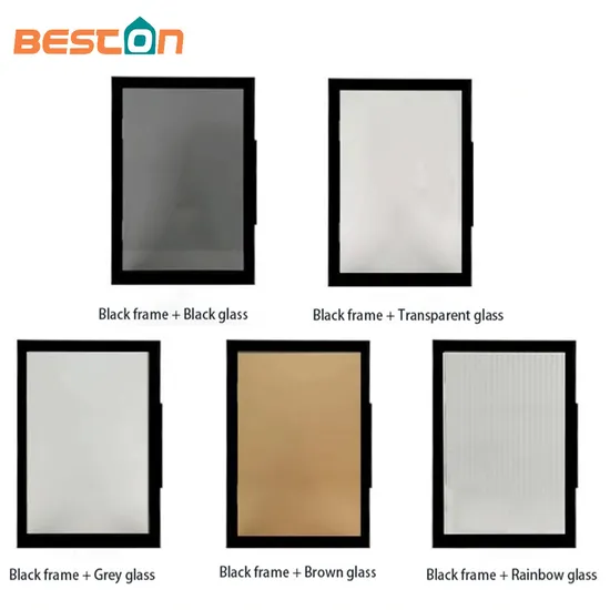 Black Metal Frame Door with Glass for Cabinet Closet Element Design Oak Furniture Rustic Tall Aluminum Profile for Wardrobe Hinged Swing Rebound Double Doors