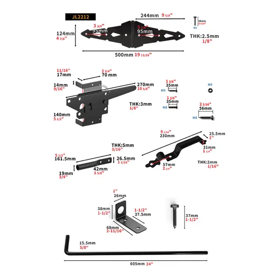Gate Hinge Door Latch Metal Black Wooden Fence Hardware Set
