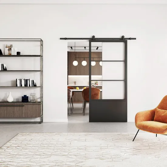 Interior Steel Frame Glass Door with Kickplate, Interior Sliding Door System