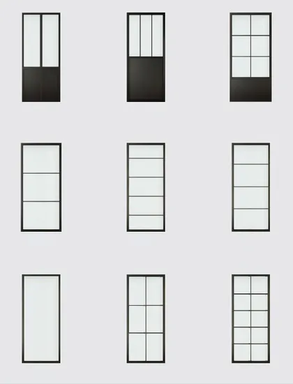 Modern Black Steel Frame Glass Sliding Barn Door with Hardware