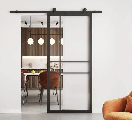 Modern Black Steel Frame Glass Barn Door Leaf