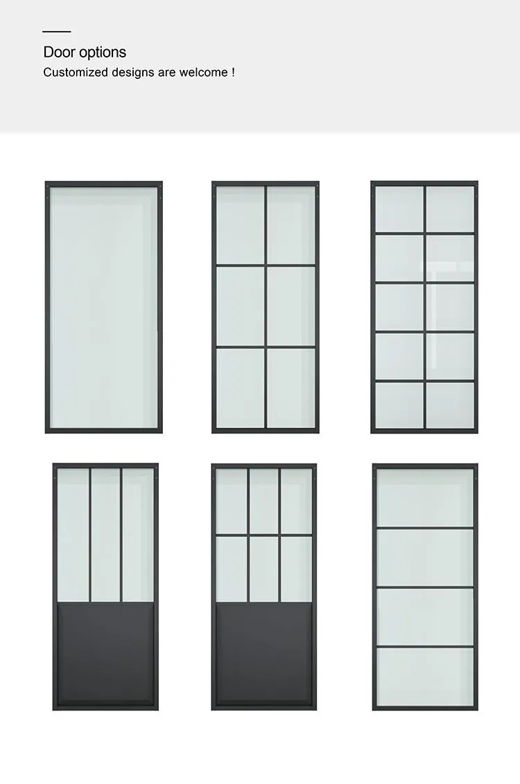 Modern Black Steel Frame Glass Sliding Barn Door with Hardware
