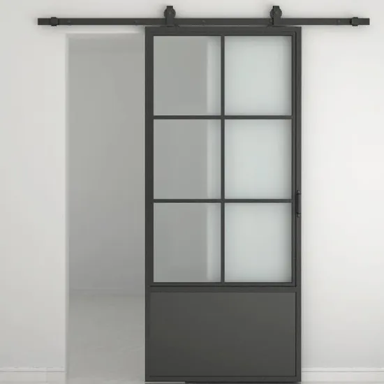 Rustic Style Black Steel Aluminum Frame Sliding Glass Barn Doors