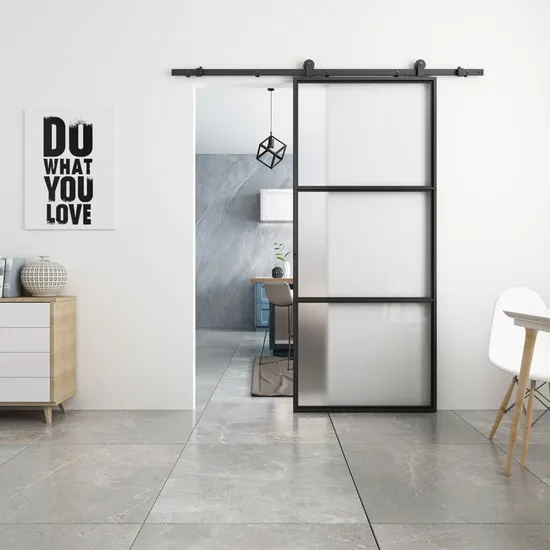 Metal Framed Glass Barn Doors with Track Customized, Interior Sliding Glass Doors