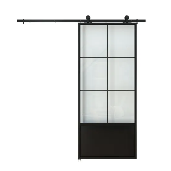Modern Black Steel Frame Glass Barn Door, Interior Sliding Door