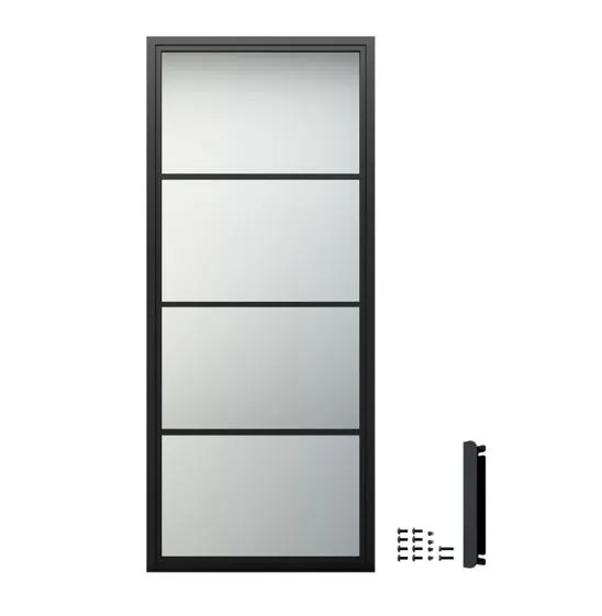 Loft Style 4 Lites Black Steel Frame Glass Door for Sliding Opening