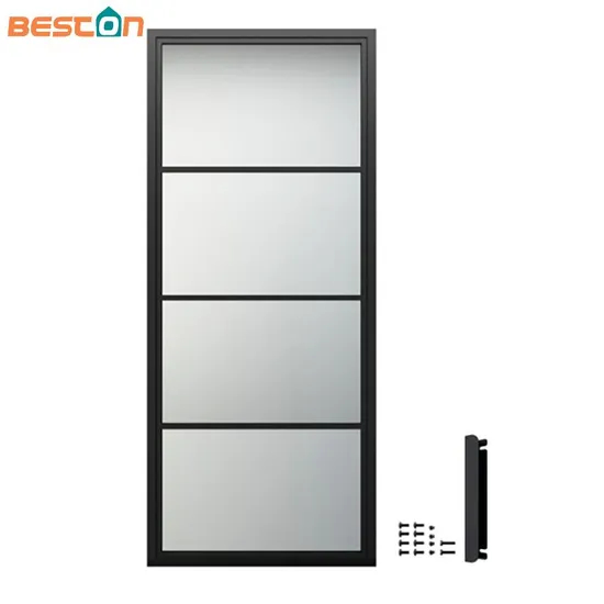 Loft Style 4 Lites Black Steel Frame Glass Door for Sliding Opening