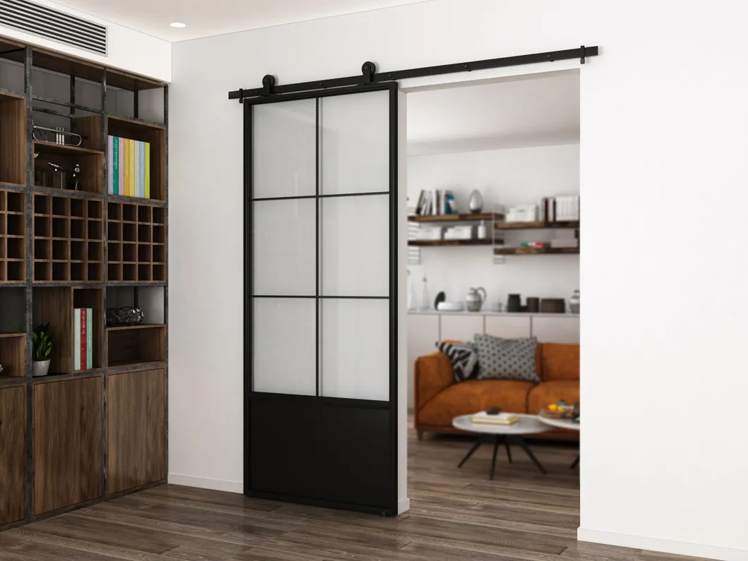 Paneled Matel Glass Barn Door with Installation Hardware