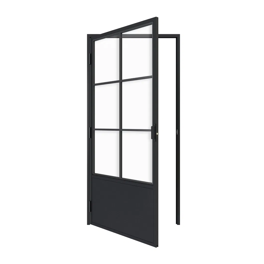 Metal Frame Swing Paneled Glass Door with Baseboard for Interior Use