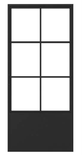 6 Lites&Base Black Steel Frame Glass Barn Door Leaf