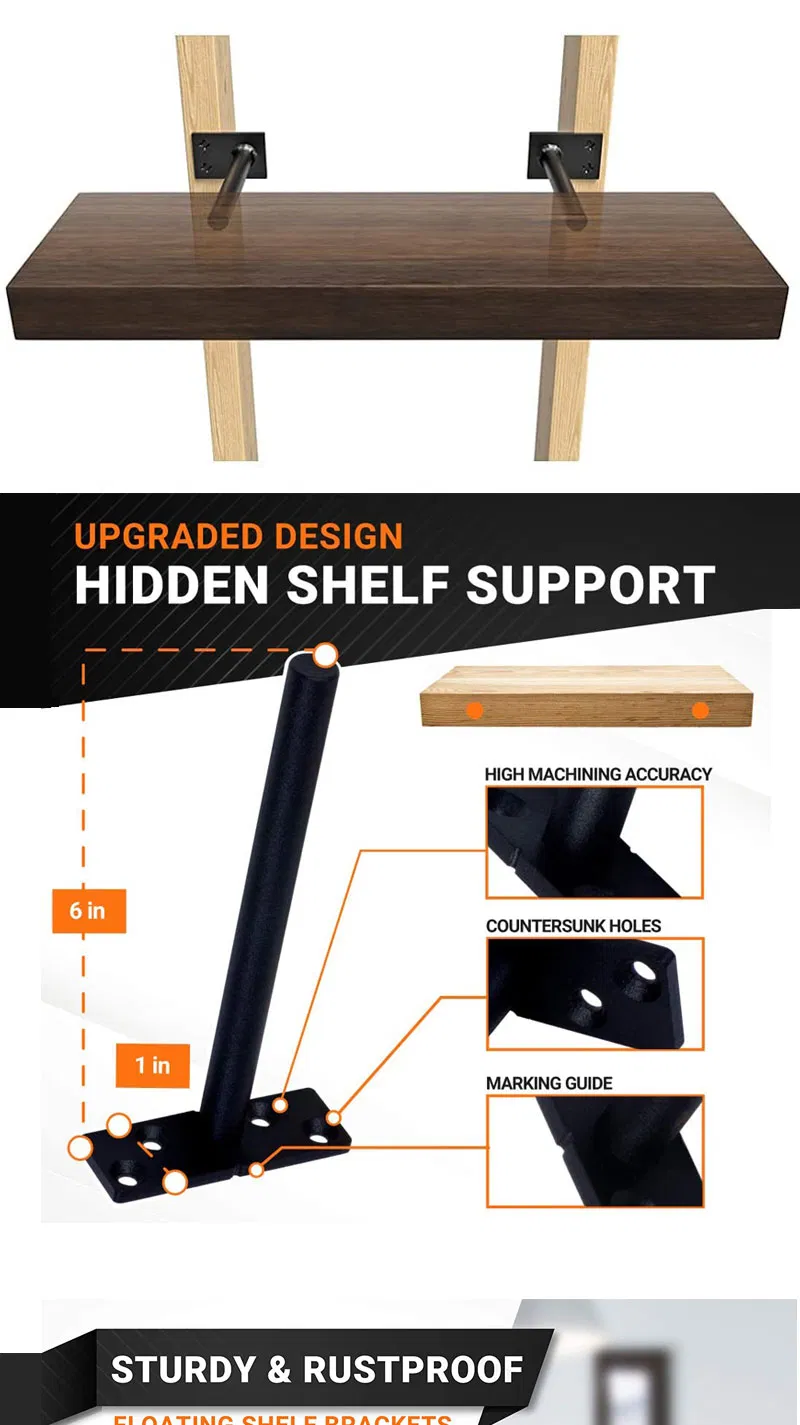 12 Inches I Shape Floating Pipe Shelf Mounting Brackets with Invisible Design