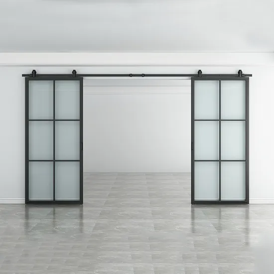 Black Powder Coated Glass Flush Door Double Sliding Impact Glass Sliding Door