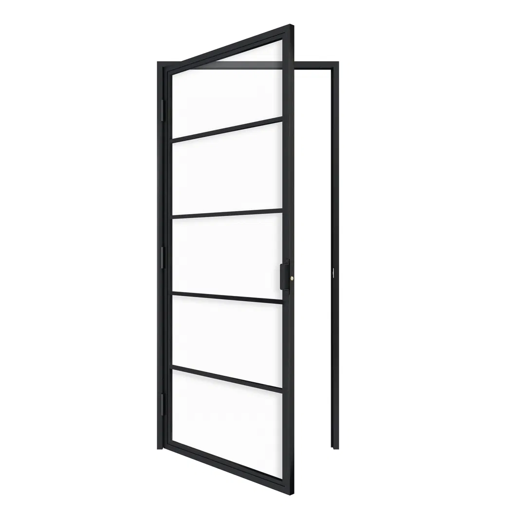 Black Steel Frame Swing Glass Door with Hinges for Interior Use