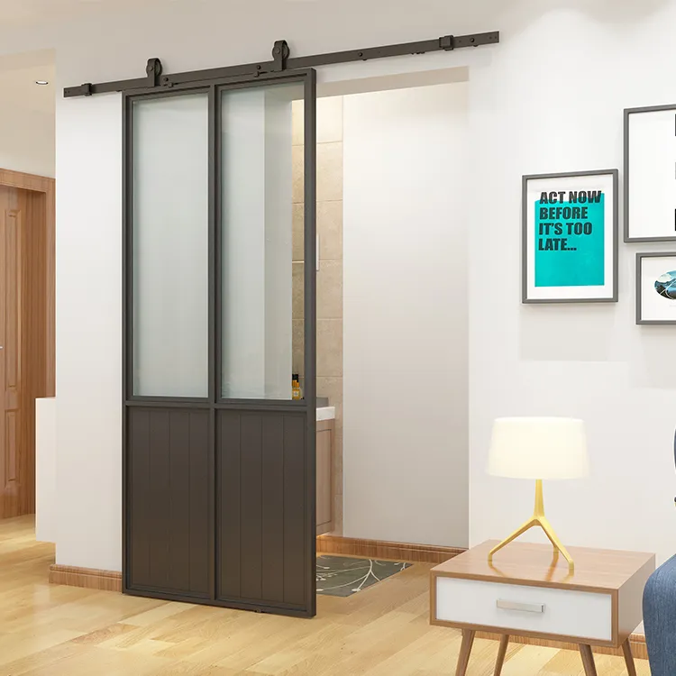 Steel Frame Sliding Glass Door Double Grid Door