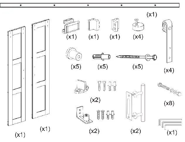 3 Lites Double Knocked Down White Barn Doors with Barn Door Hardwares