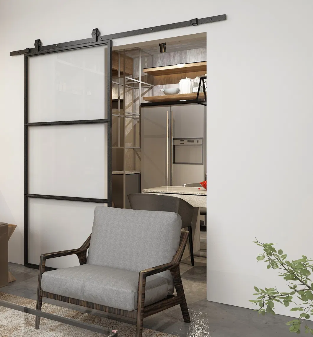 Three Lites Glass Barn Door for Kitchen or Bedroom with Sliding Hardware