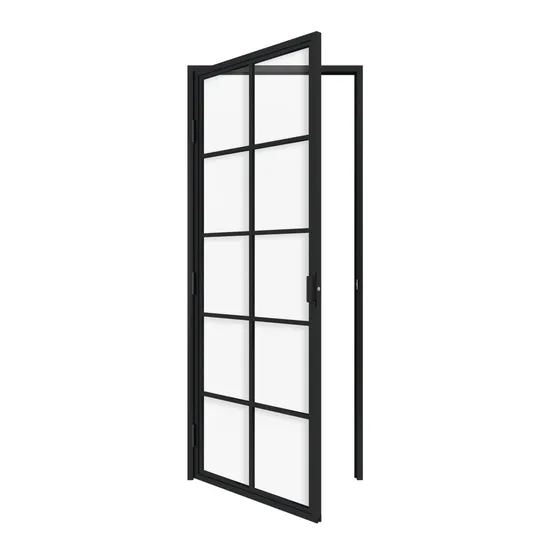 Black Metal Frame Clear Tempered Sliding Glass Partition Door with Hardware Kit