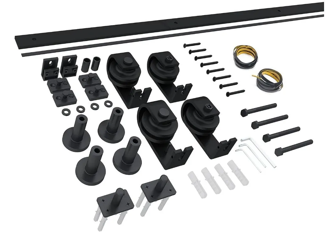 Bi-Folding Sliding Barn Door Hardware Black Flat Track Top Mount Roller Kit