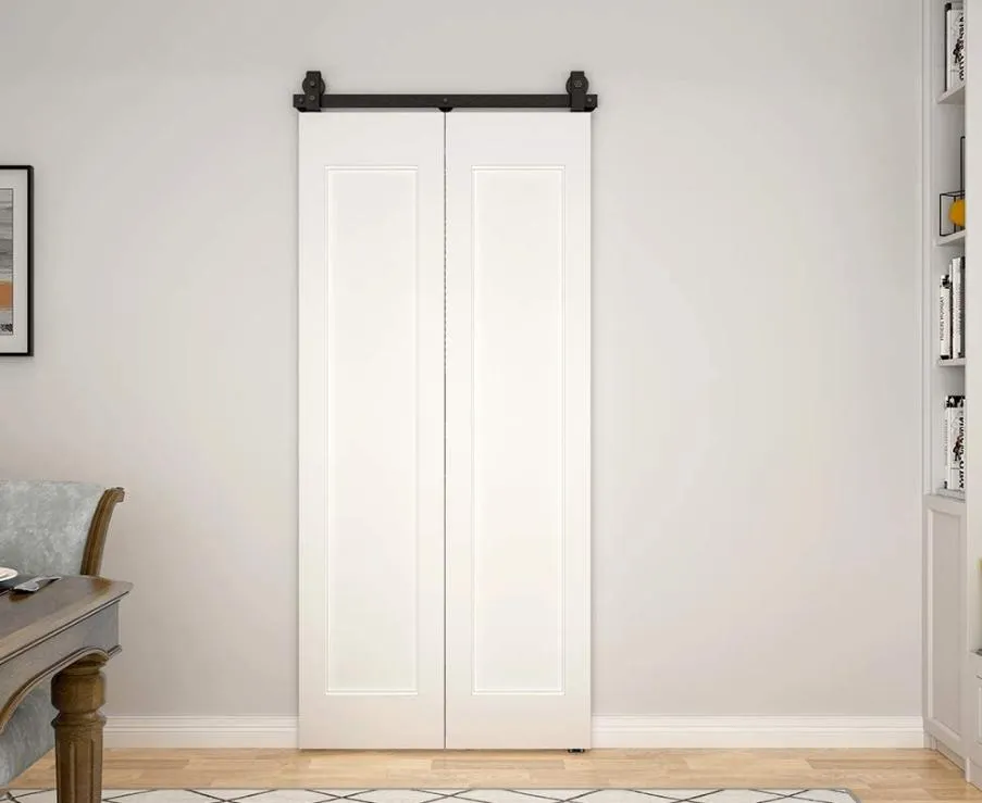 Bi-Folding Sliding Barn Door Hardware Black Flat Track Top Mount Roller Kit