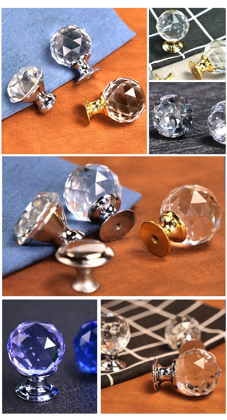 Furniture Hardware Cupboard Kitchen Drawer Glass Handle Cabinet Pulls Crystal Door Knob