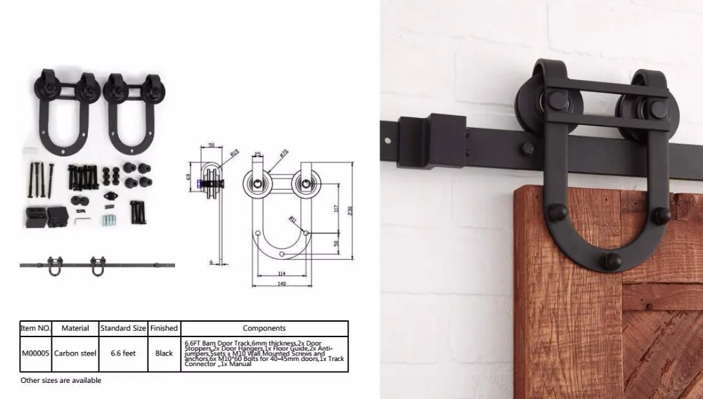 Double Wood Doors Kit Sliding Steel Track Bypass Door Hardware
