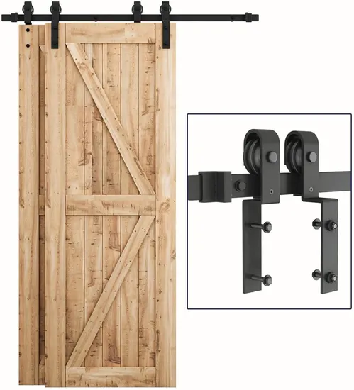 Modern Black Color Bypass Sliding Barn Door Hardware Kit for Double Door