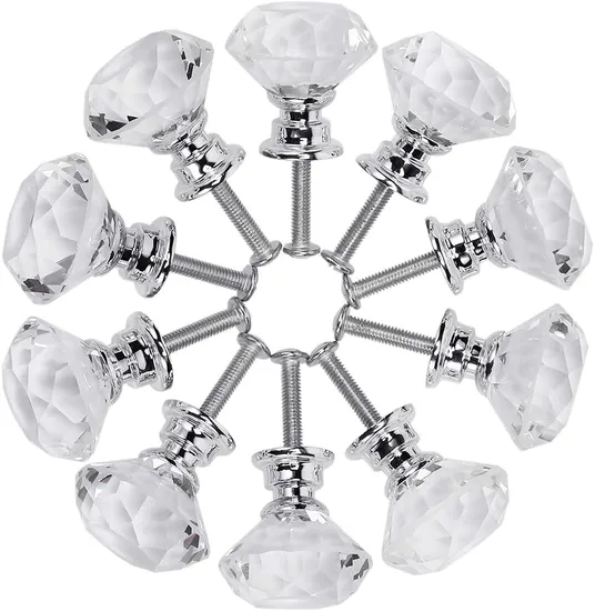 Crystal Drawer Knobs Furniture Kitchen Diamond Glass Cabinet Dresser Door Knob