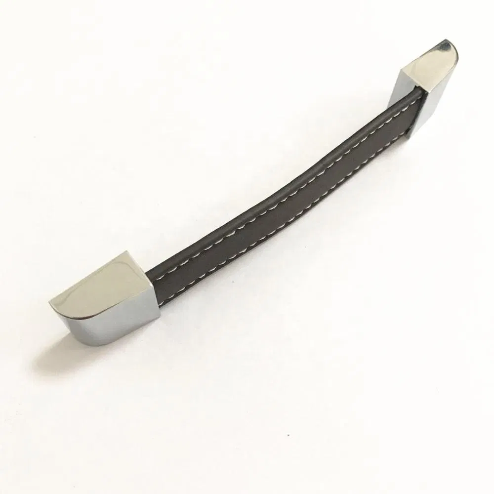 Hardware Kitchen Cabinet Solid Design 160mm Zinc Chrome + Leather Handle Pull