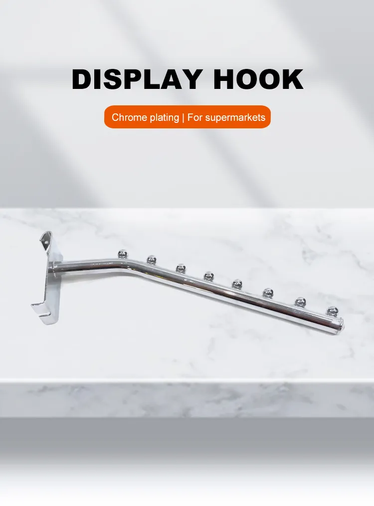 Clothes Chrome Finish Metal Hanging Display Iron Hook with Beads Supermarket Hooks