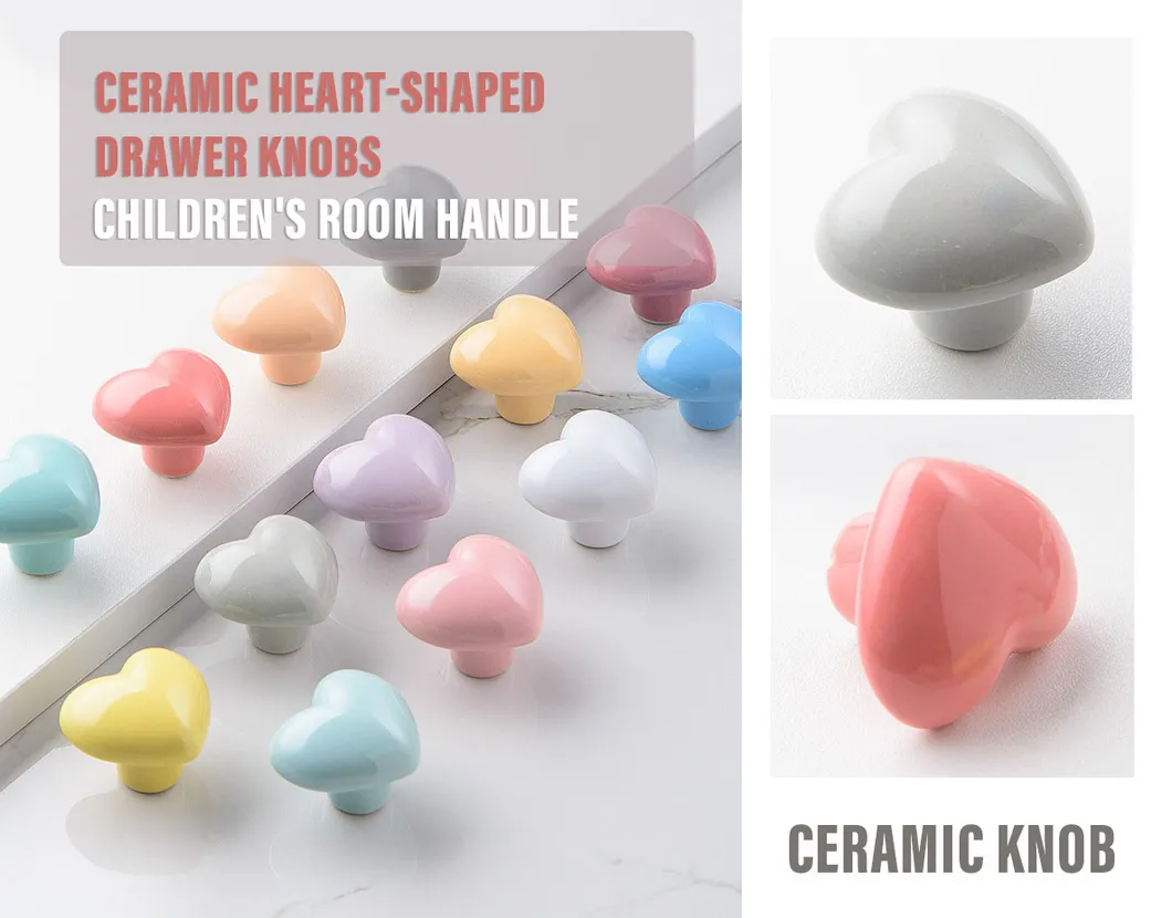 Kids Heart-Shaped Cartoon Cabinet Knob Ceramic Furniture Drawer Puller Handles