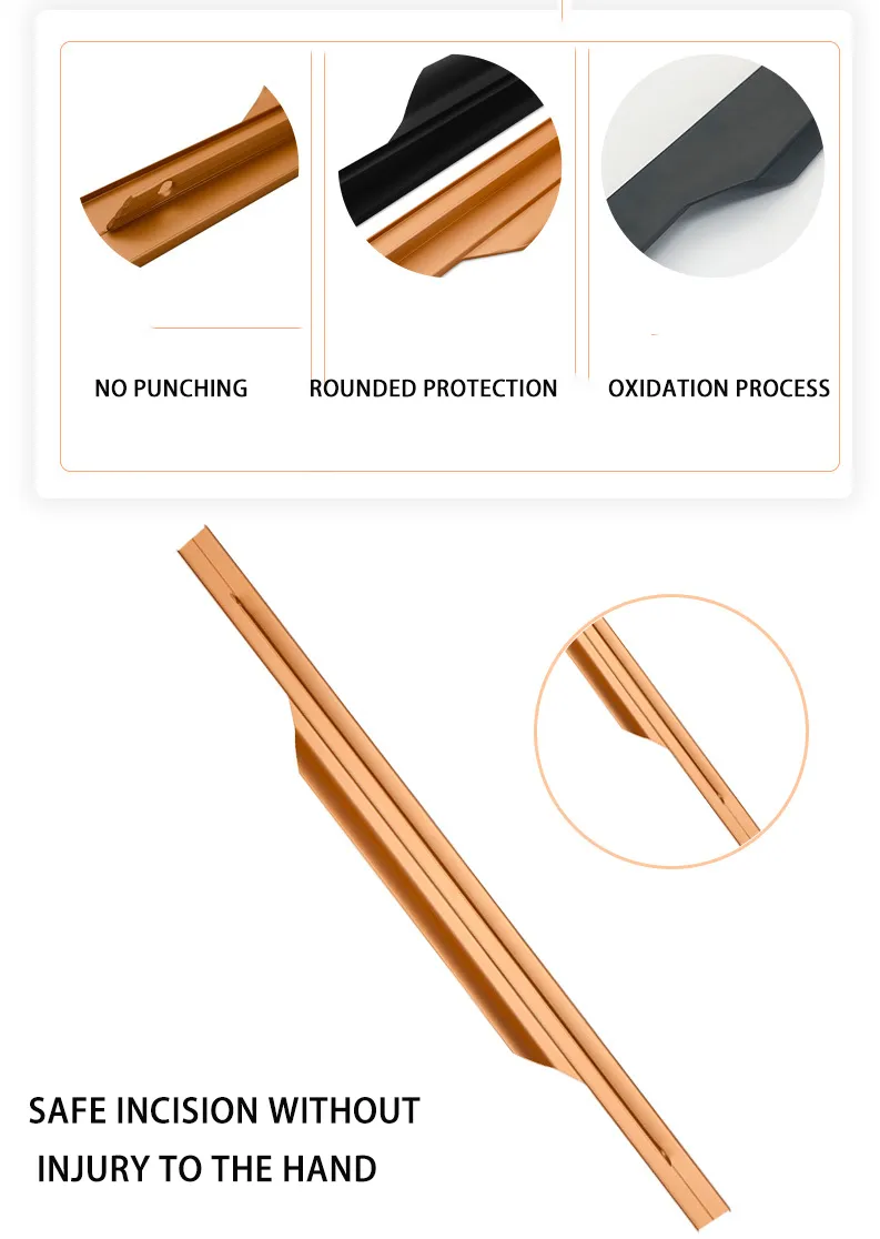 Edge Handle Black Aluminum Alloy Extended Drawer Closet Door Invisible Handle