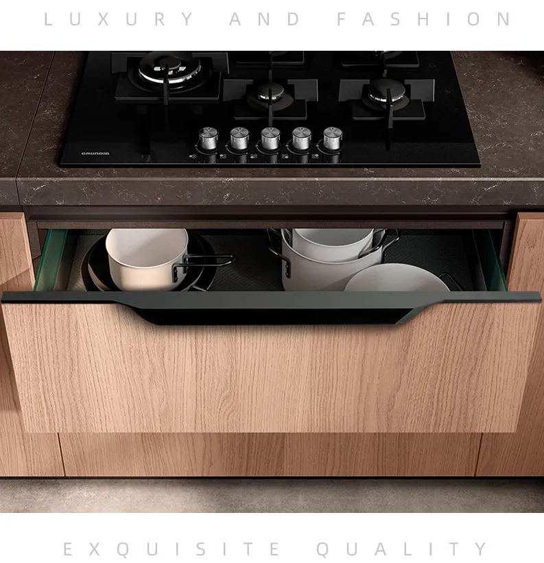 Edge Handle Black Aluminum Alloy Extended Drawer Closet Door Invisible Handle