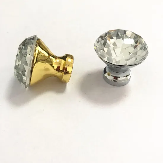 Crystal Glass 30mm Diamond Shape Clear Zinc Cabinet Drawer Door Knob