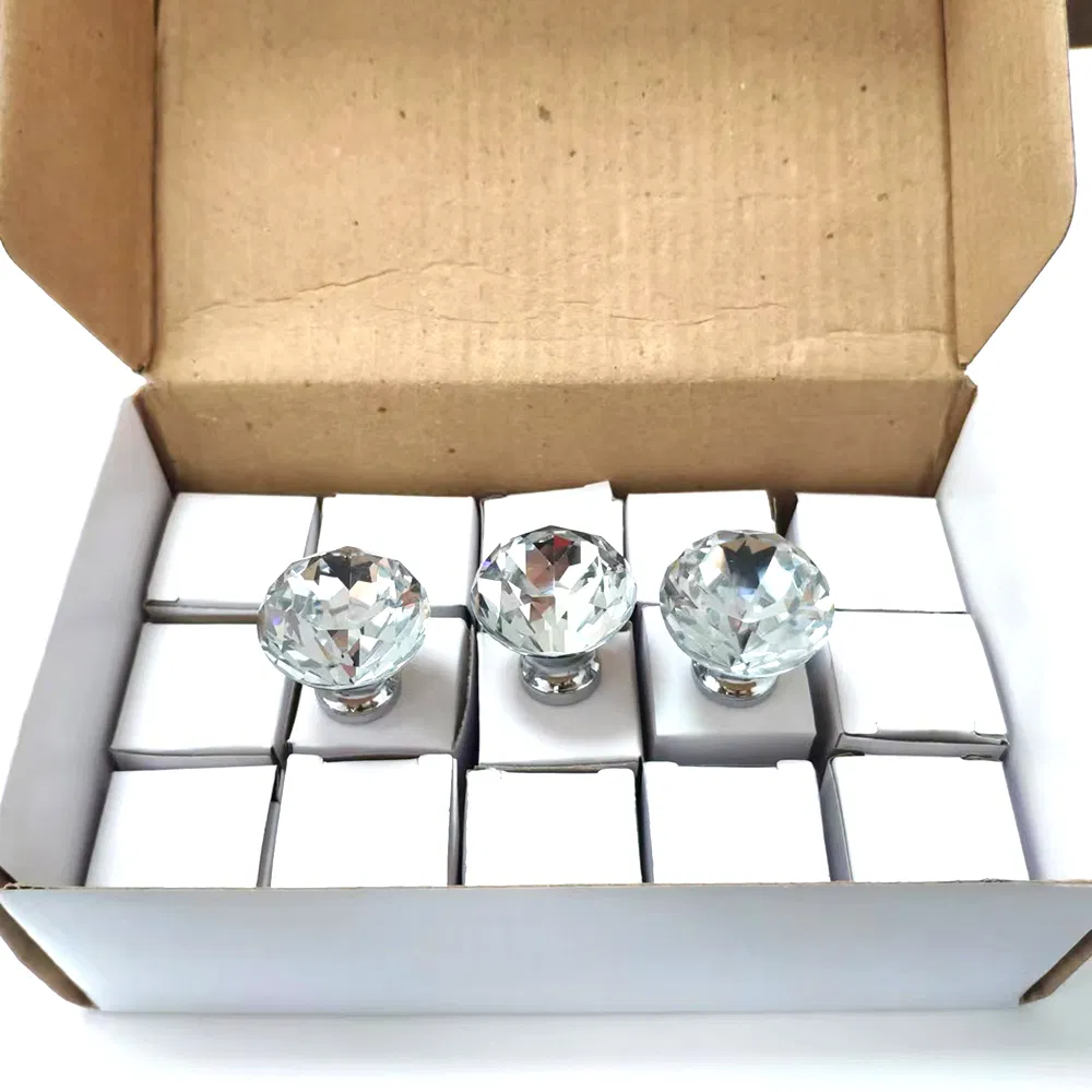 Crystal Glass 30mm Diamond Shape Clear Zinc Cabinet Drawer Door Knob