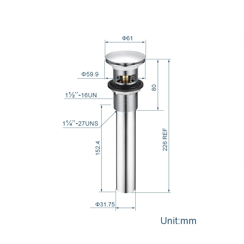Pop up Waste Drain with Overflow Chrome
