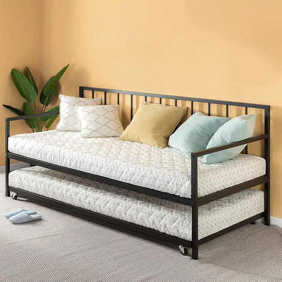 Bedroom Furniture Garden Platform Bed Sofa Metal Iron Frame Daybed with Trundle
