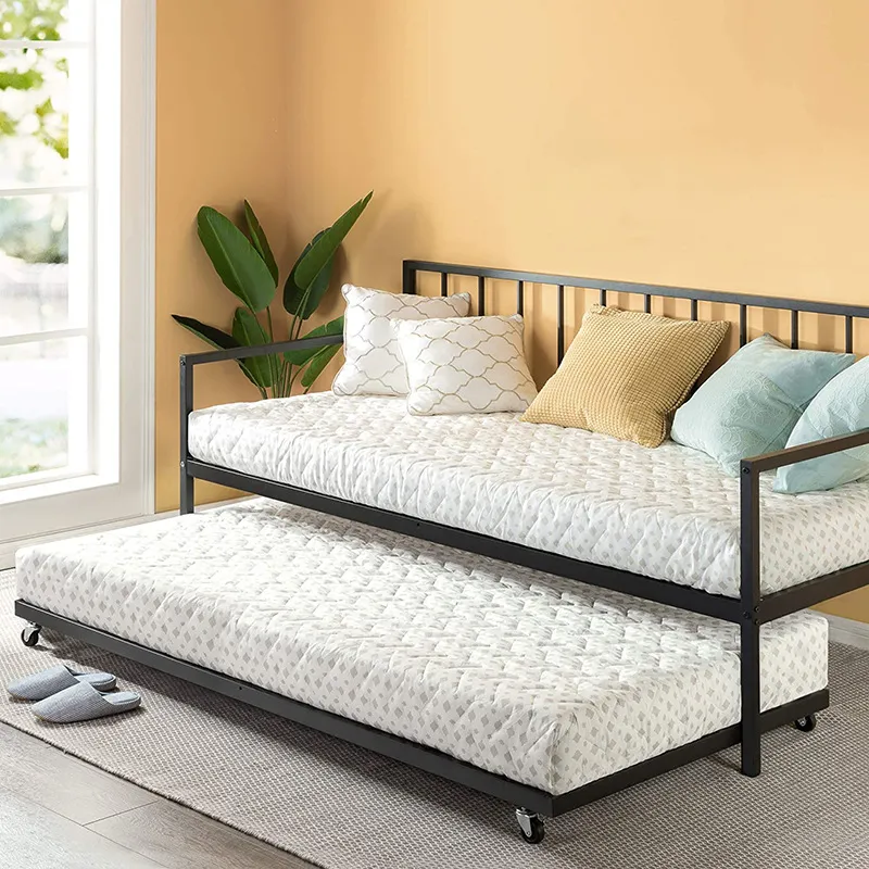Bedroom Furniture Garden Platform Bed Sofa Metal Iron Frame Daybed with Trundle