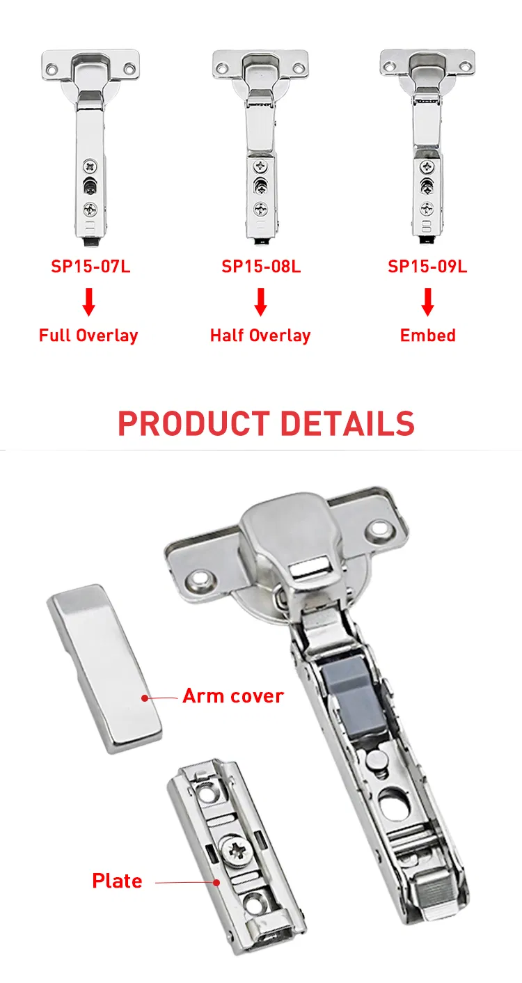 Concealed Liner Plate Cabinet Hydraulic Clip on Soft Close 3D Hinge