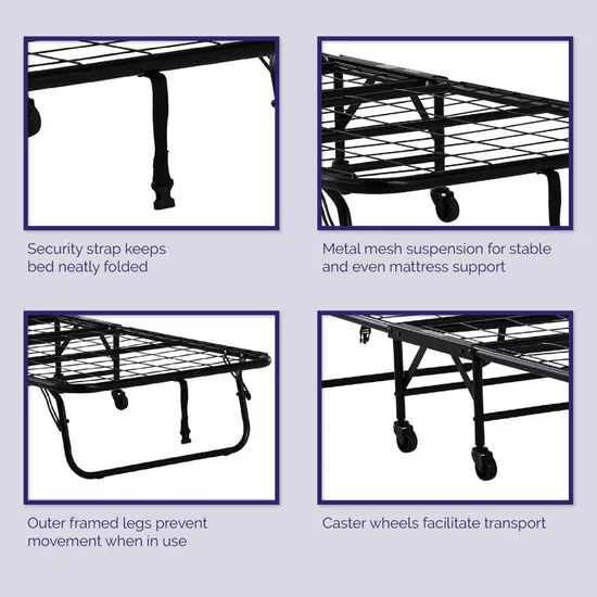 Adult Portable Adjustable King Size Folding Sleeping Platform Bed Frame with Wheel