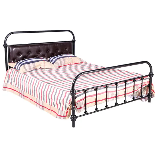 Diamond Leather Headboard Sturdy Iron Platform Bed Frame